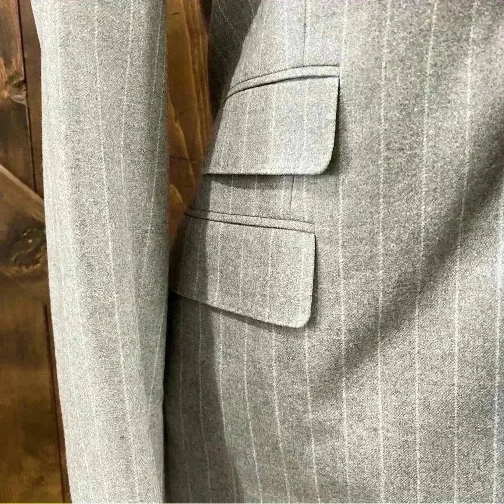 Ralph Lauren Purple Tag Wool 2 Piece Pant Suit Gray White Pinstripes Size 6/8